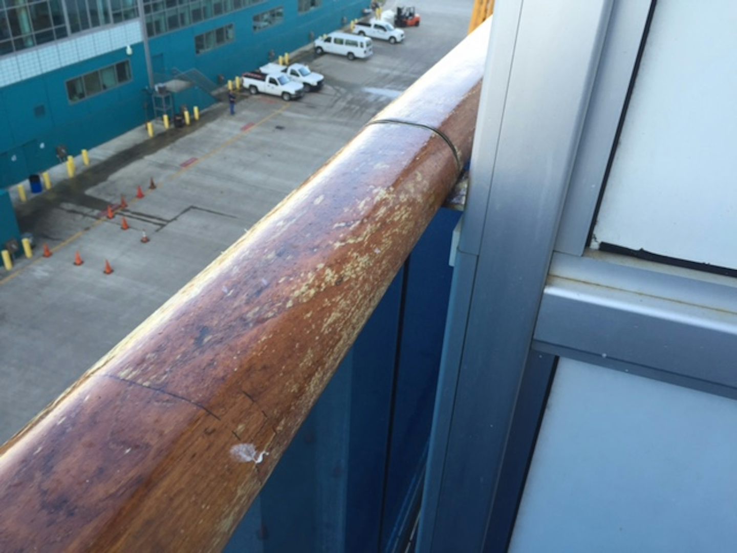 Worn railing.  Not taking care of this once beautiful ship.