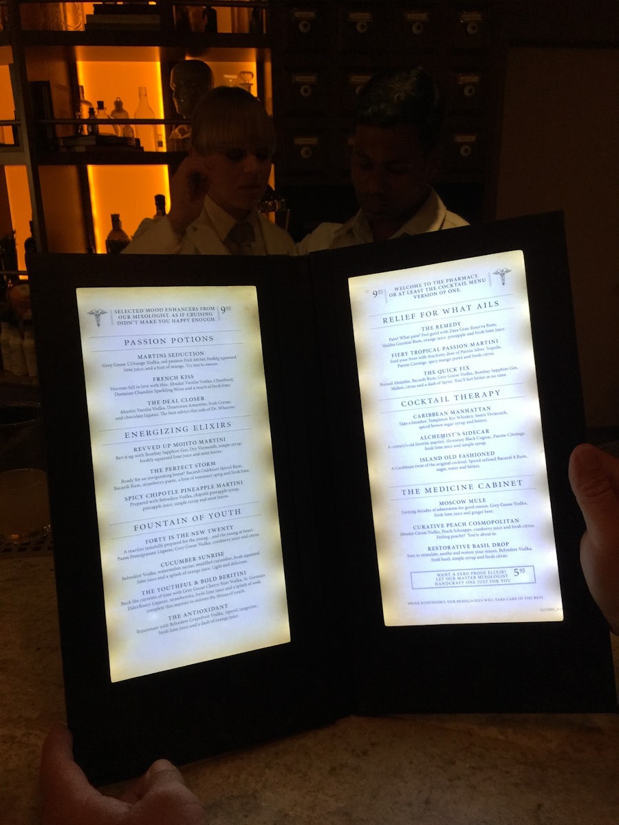 Bar menu with back light.