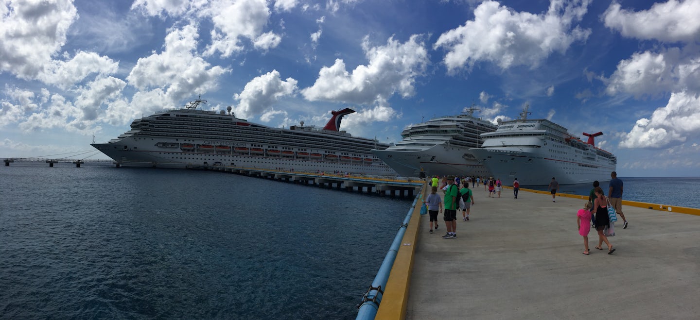 There were 5 ships total in port at Cozumel.  It is a long walk for some people
