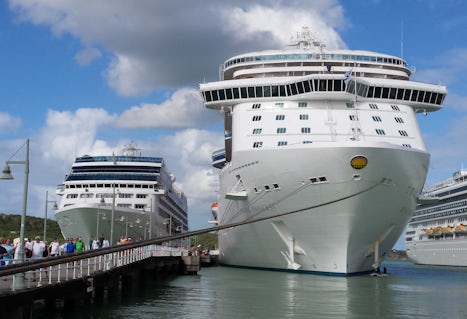 Adonia (left) next to the Royal Princess in Antigua, February 2016.