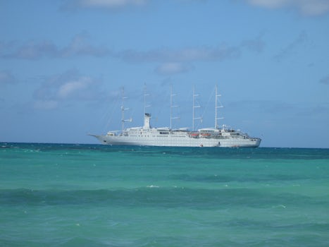 The ship is moored off Barbuda