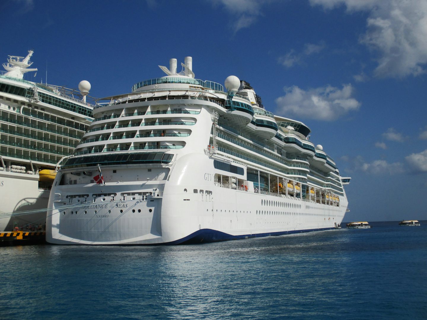 Brilliance of the Seas parked at Cozumel port. You can see the difference