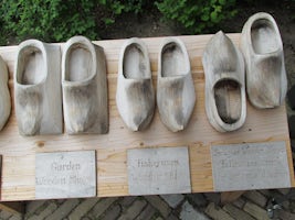 Wooden shoes on display at Keukenhof Gardens.