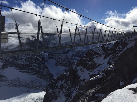 The glacier walk.. a 300 for suspension bridge over a gorge.