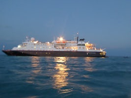 Silversea Discoverer at night as we were coming back from Montgomery Reef;