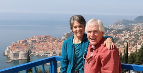 At a lookout point outside of Dubrovnik, Croatia. Our excursion, "Prese