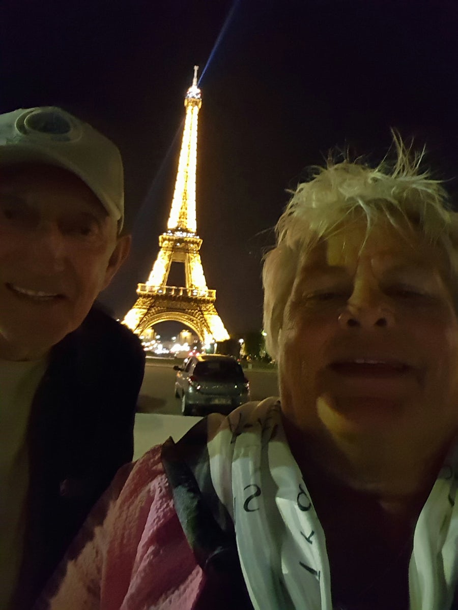 Paris at night with lights tour. Had trouble getting a perfect shot but, will always remember being there that night as if we were all alone just us!!!♡♡♡ Thinking about our 44 years together and our beautiful  SON!!!