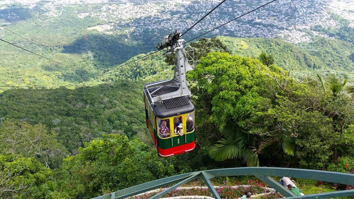 Cable car ride up the mountain in Amber Cove, DR