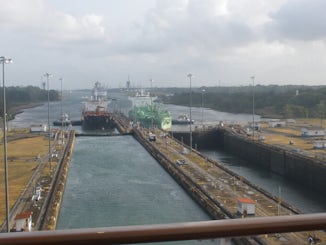 Ships entering Gatun Locks, Panama Canal