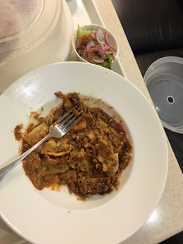 Food - room service - inedible lasagne and side salad