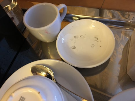 Suite cups and saucers - filthy - saucer and cup clearly dirty