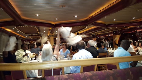 The nightly towel wave/dance in the Elation dining room