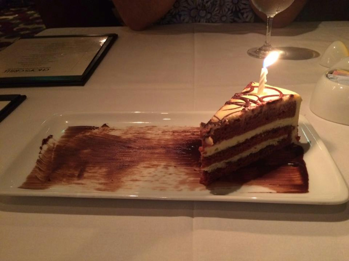 A birthday treat (and song) from the waitstaff at Chops Grille.