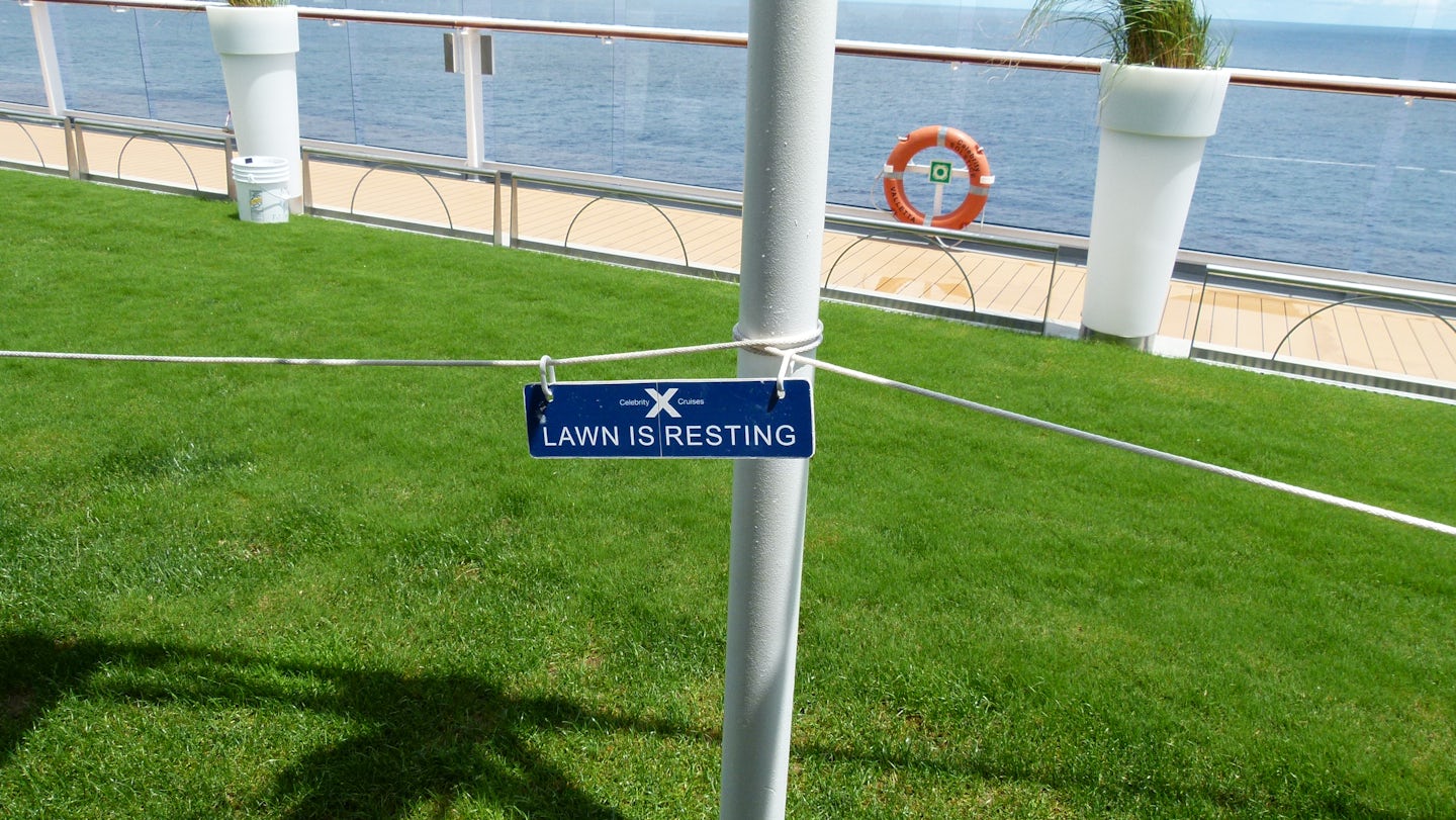 "Lawn is Resting" keep off. Un-usable areas of decks.
