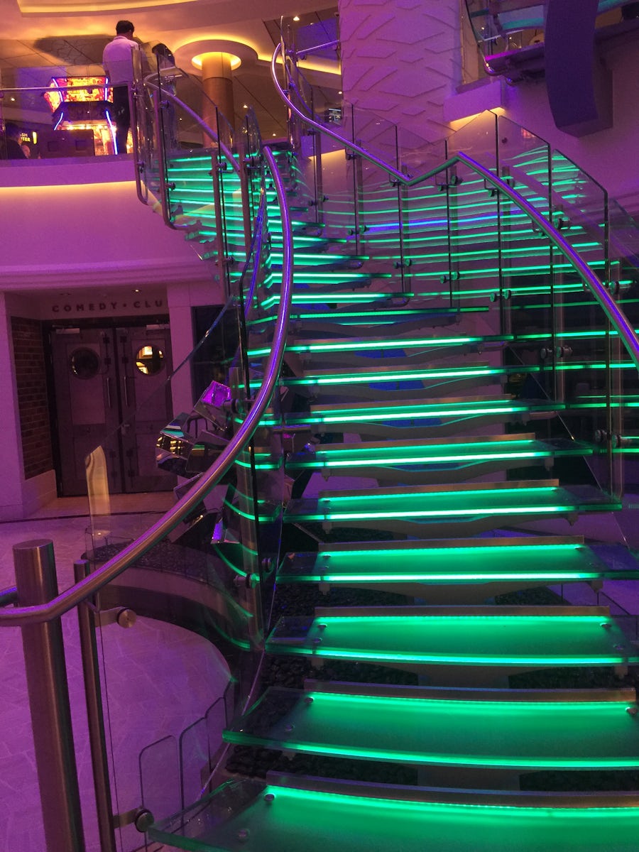 Lighted Stairway Next To Comedy Club & Art Gallery