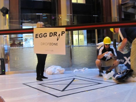 The drop zone in the lobby. Creative passengers were able to successfully drop eggs