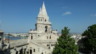 Fishermans Bastion in Budapest - this was the view from our room at the Hil