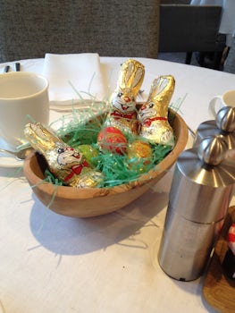 The staff made Easter special, including baskets with large chocolate bunni