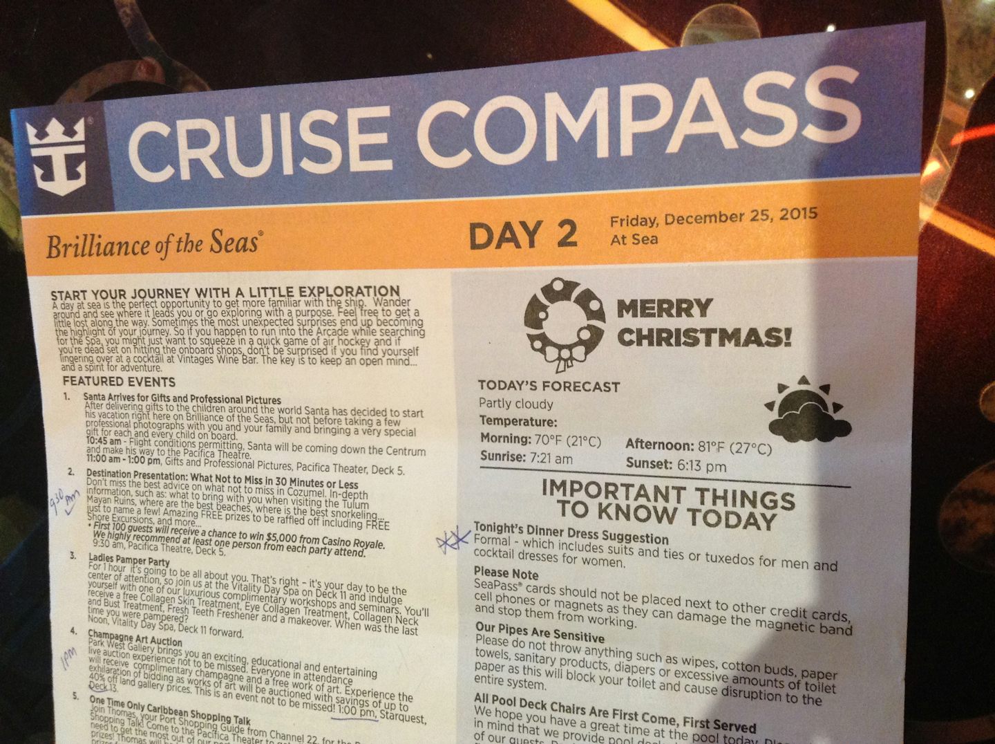 Cruise Compass is very Valuable and informative. A must read each day