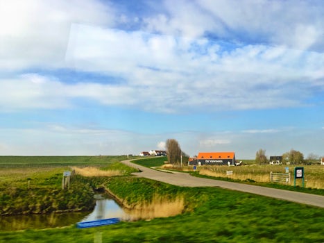 Beautiful countryside of Zeeland , taken from bus on way to see the Delta Works