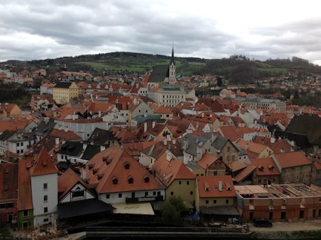 This is the view of the town in Cesky Kremlov that we saw as we stood on the upper castle grounds looking out. This castle and town was like a fairy tale!
