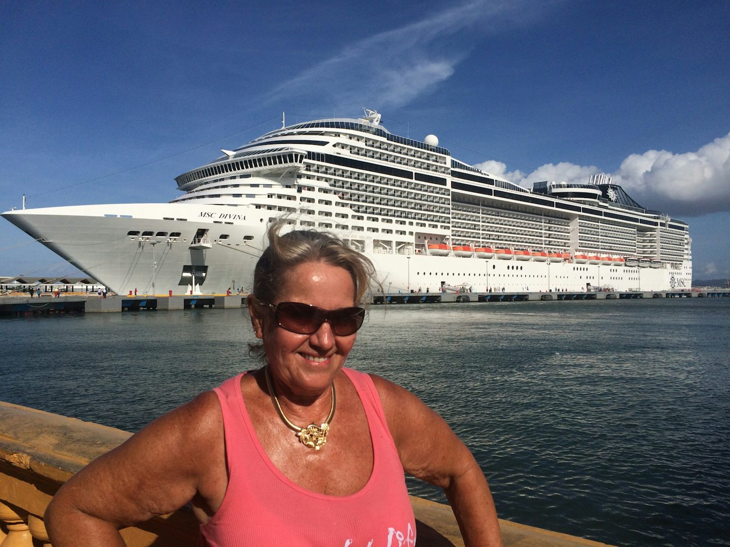 In Puerto Rico with the MSC Divina in the background