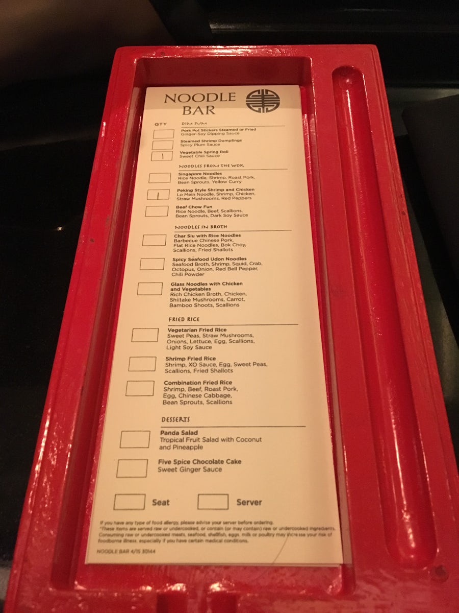 The menu at The Noodle Bar, was very tasty!