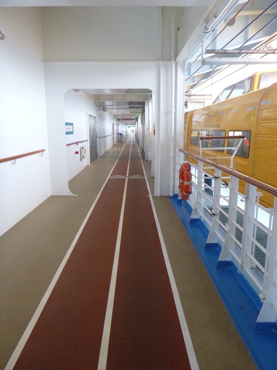 View of the track from one end of the ship to another. It's a long way!