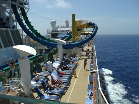 A view of the Escape water slides and sun deck