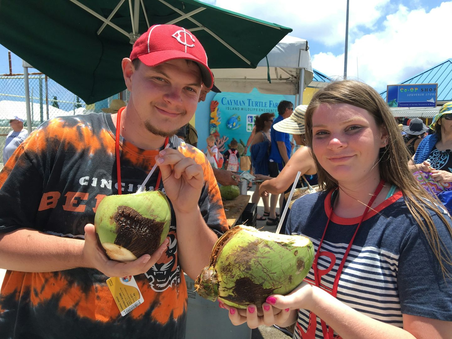 Grand Cayman enjoying fresh coconuts before getting back on board