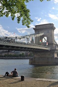 Iconic Chain Bridge is right next to the boat in Budapest, but every dockin