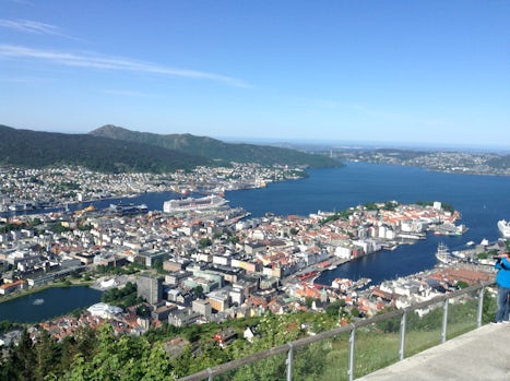 View of beautiful Bergen from the funicular .