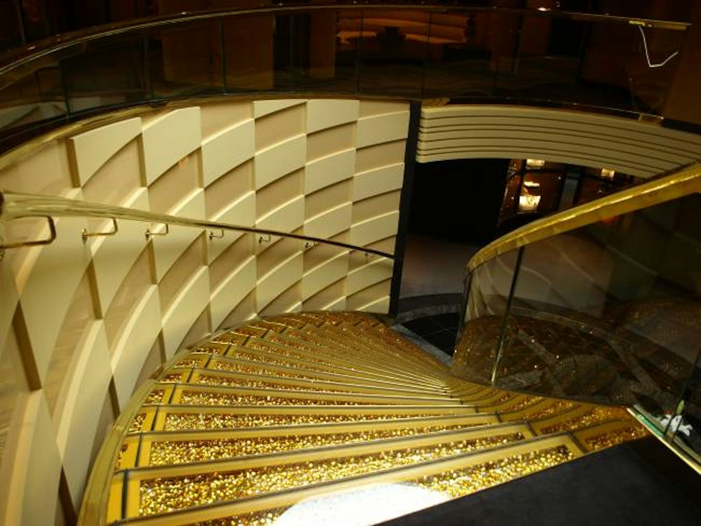 Yacht Club Concierge area - top of gold Swarovski staircase from deck 16