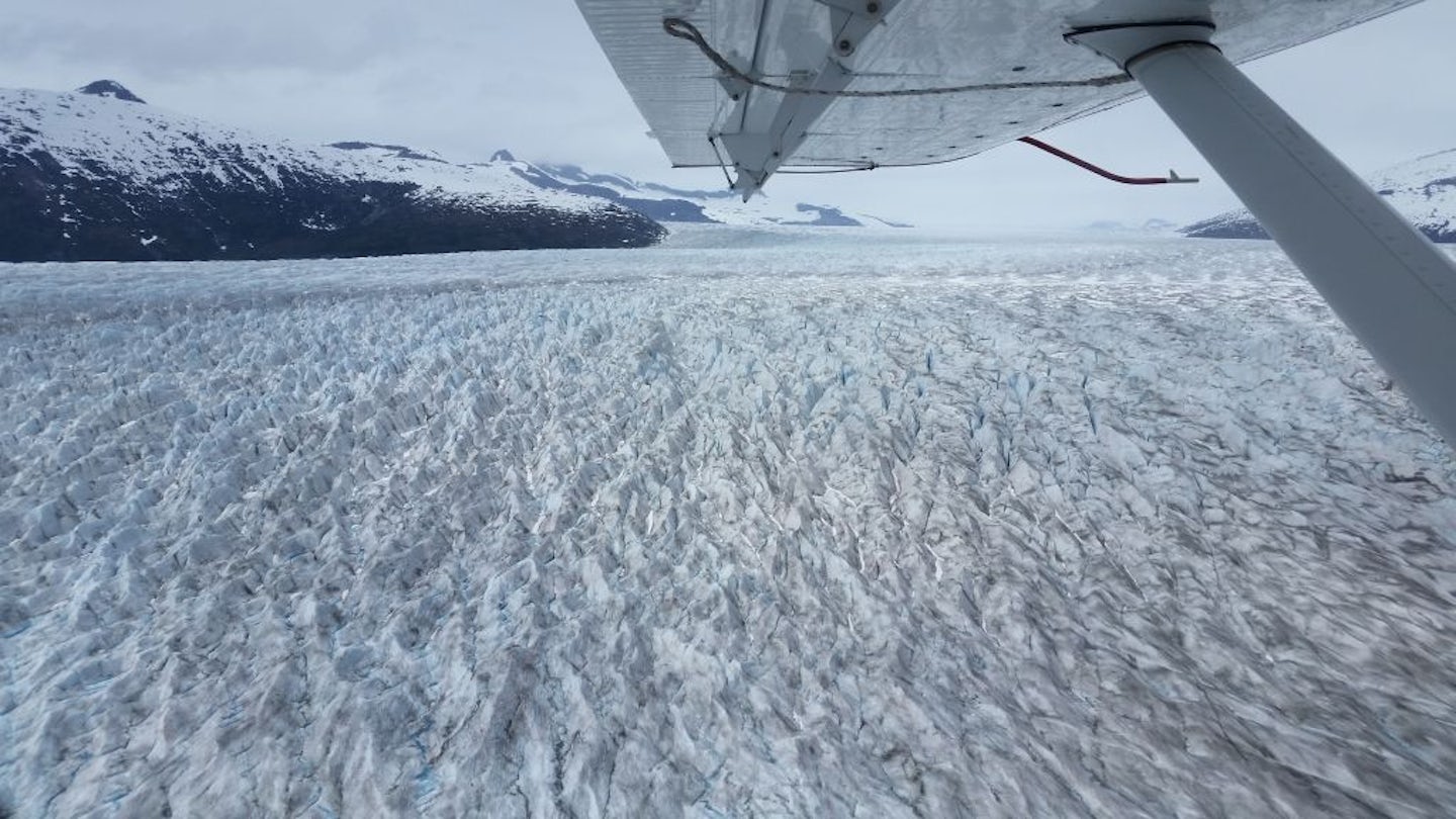 view from seaplane of glacier