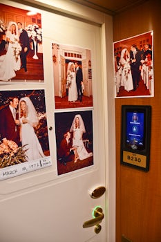 The Entry Door to our Stateroom with pictures celebrating our 50th Wedding Anniversary