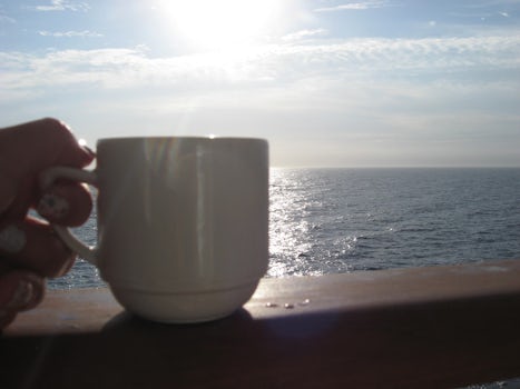 Coffee on the balcony, one of our favorite things!  NCL Dawn 10526