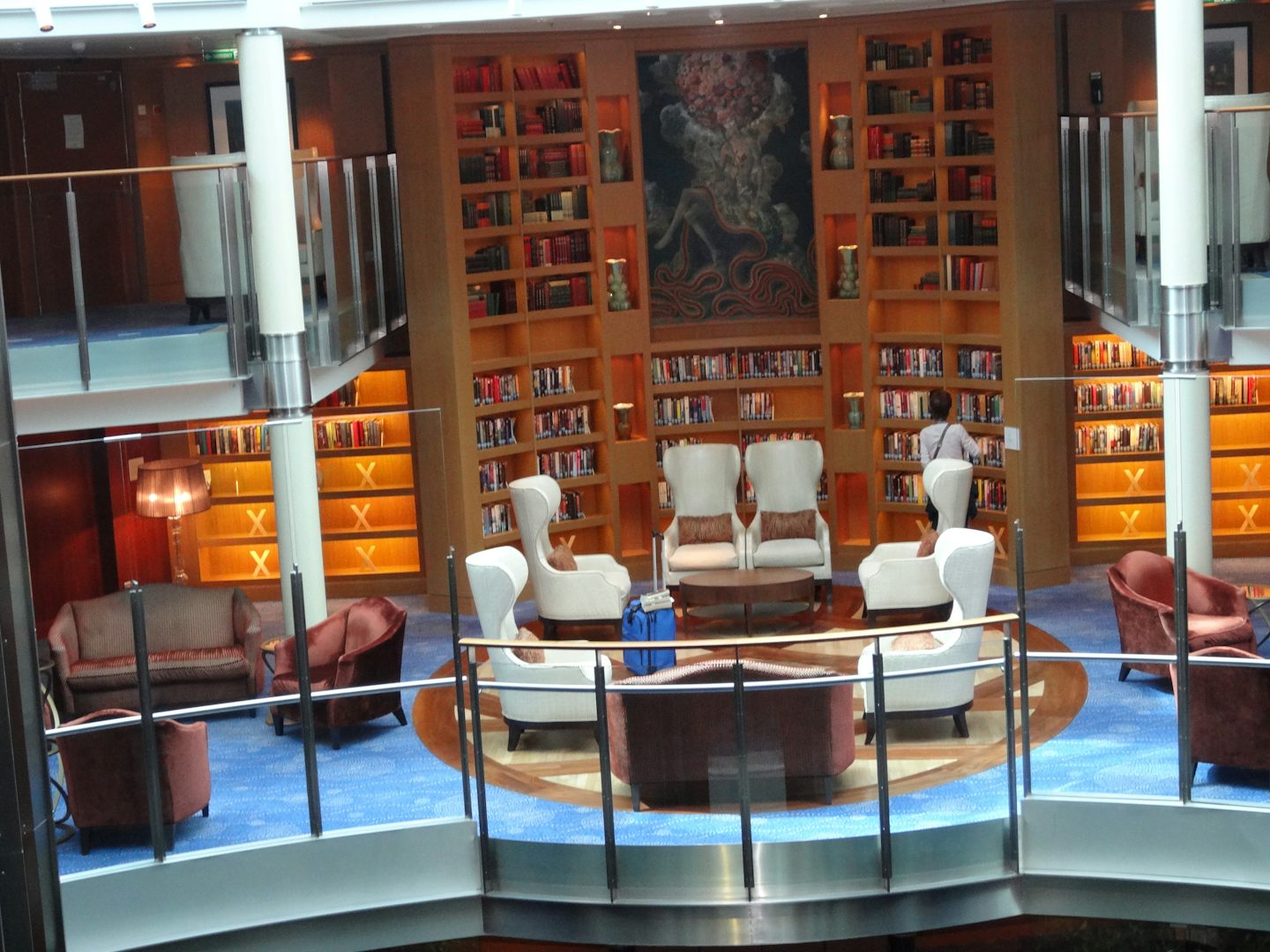 Celebrity Equinox Library taken from open glass elevator.  Stunningly beaut
