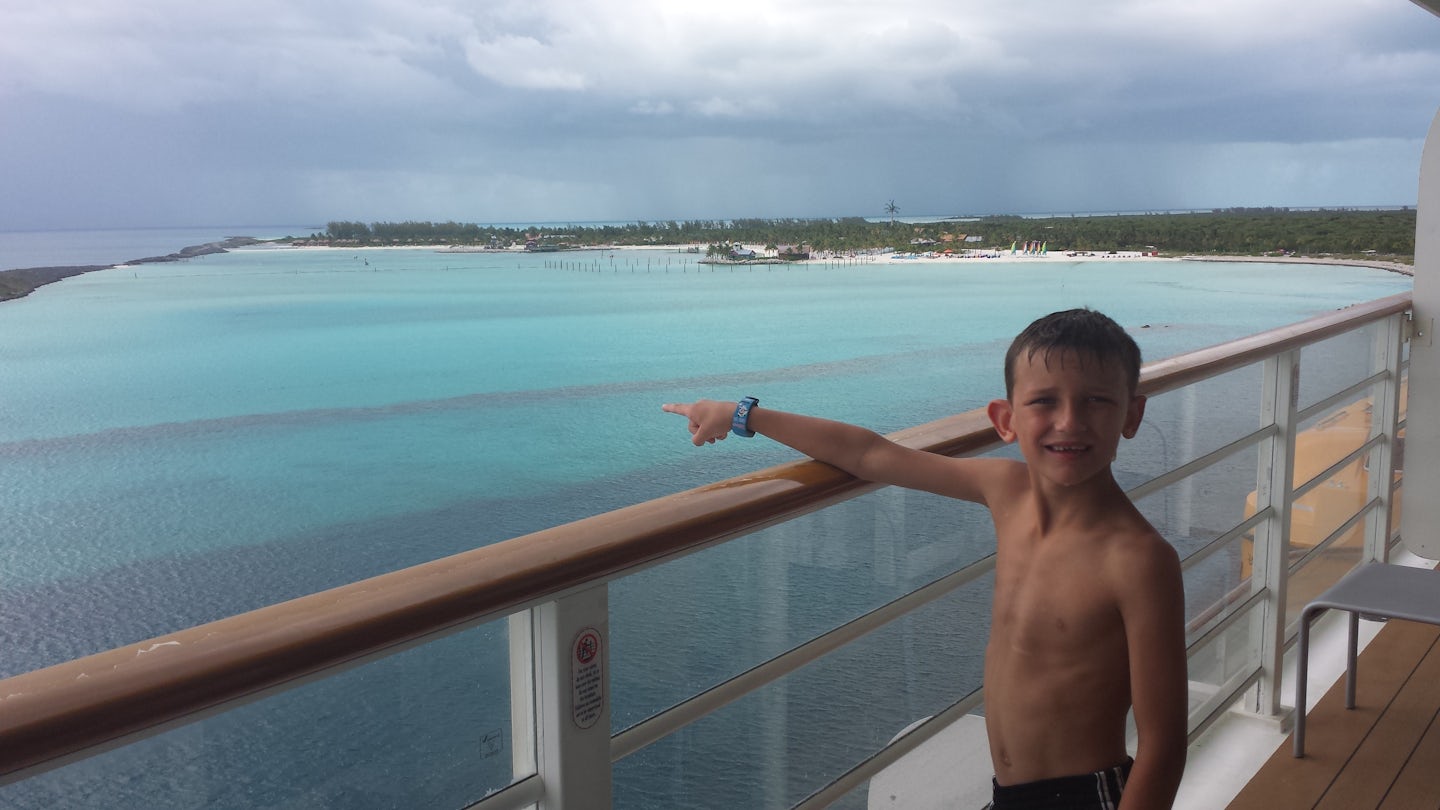 We are excited as we get closer to Castaway Cay.  Great view from the verandah