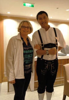 Nancy and our waiter, Elmer (in lederhosen) during our "Taste of Austri
