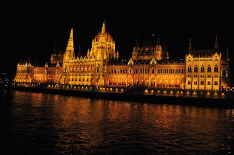 Budapest's Parliament as seen by night from our ship.