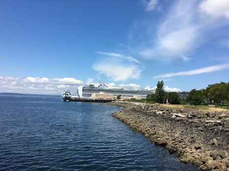 The Ruby Princess at Pier 91 in Seattle. Nice hike and bike path for viewing.
