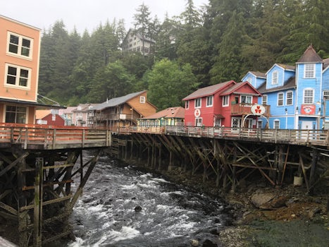 Creek Street in Ketchikan. Saw salmon swimming upstream and took Dolly