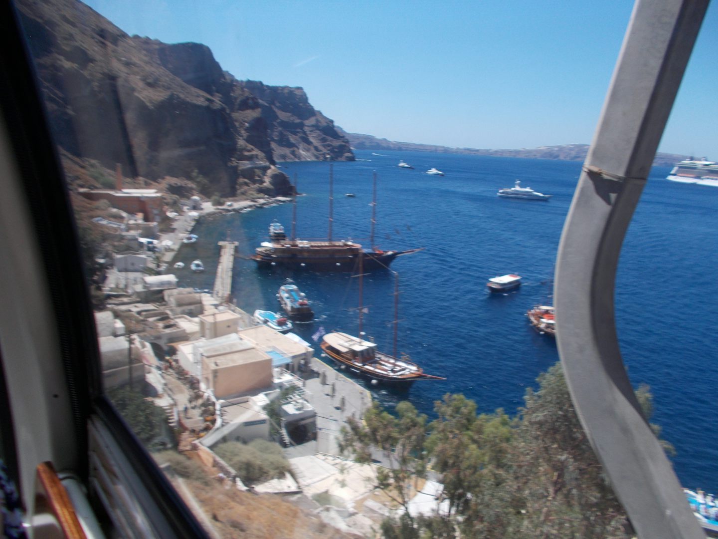 view from the cable car at Santorini.