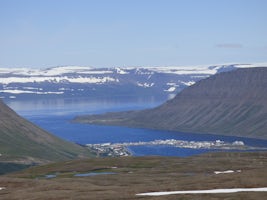 Isafjordor - town at end of fjord; glacier in background; barely see our do