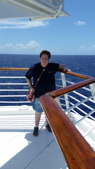 My wife at the front of the ship.
