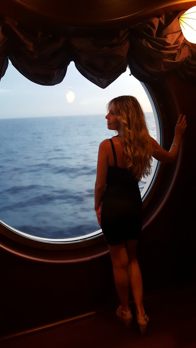 My wife in one of the beautiful rooms of the Ship