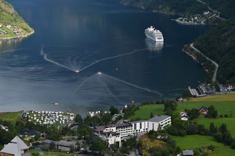 Seabourn Quest anchored in Geiranger Fjord