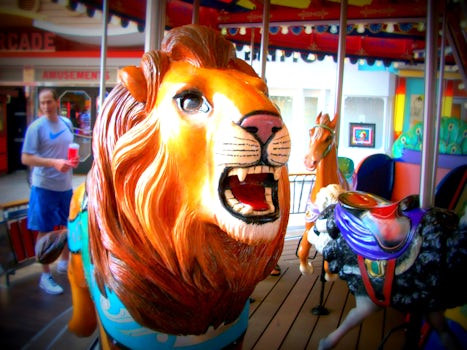 Hand-carved lion on the carousel
