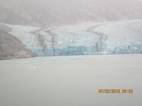 A beautiful blue glacier, miles away.