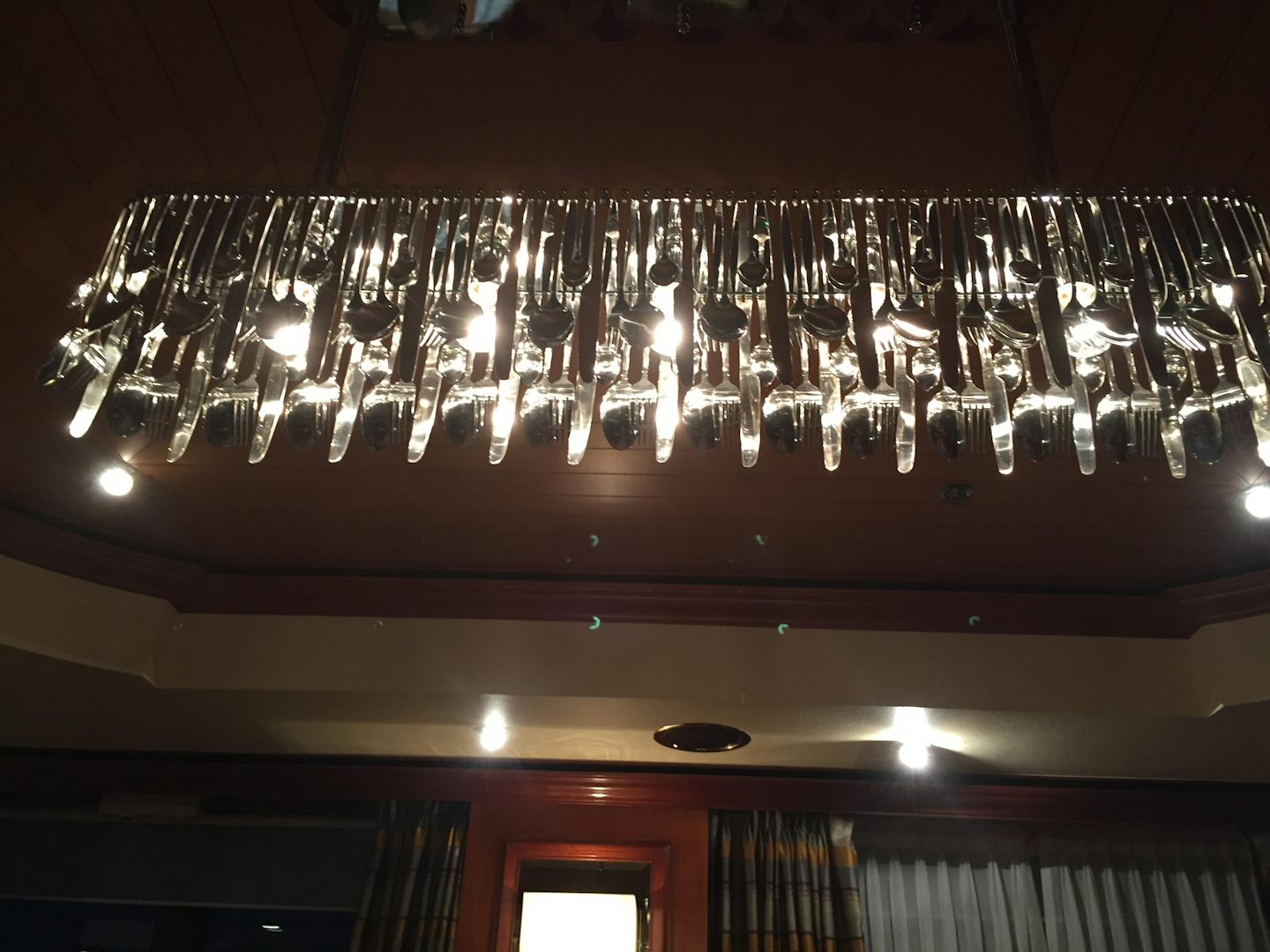 Chandelier located in dining room for chefs table. It